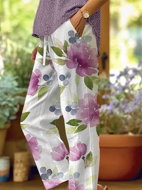 Women Floral Long Pants Casual Spring/Fall Trousers