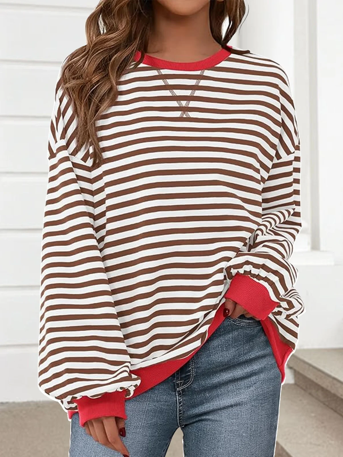 Women Striped Spring/Fall Long Sleeve Casual Daily Hoodie