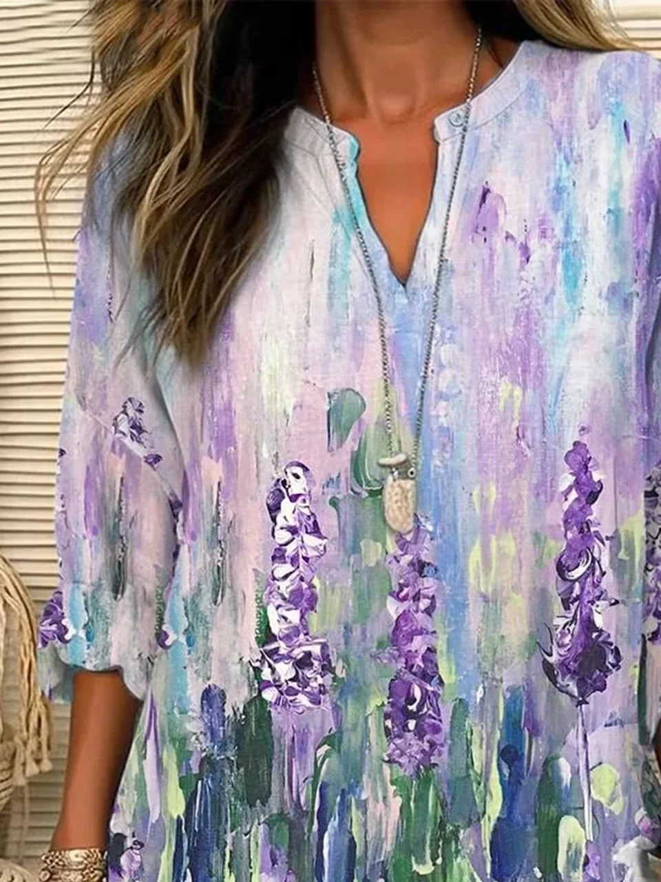Women Floral Long Sleeve Blouse Spring/Fall Printing V Neck Daily Casual Top