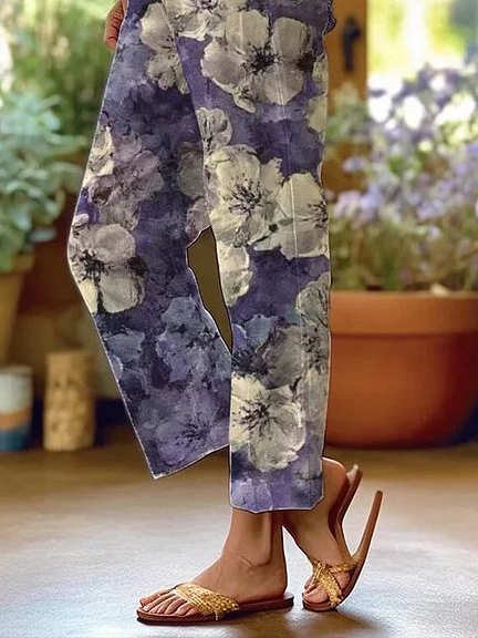 Women Floral Long Pants Casual Spring/Fall Trousers