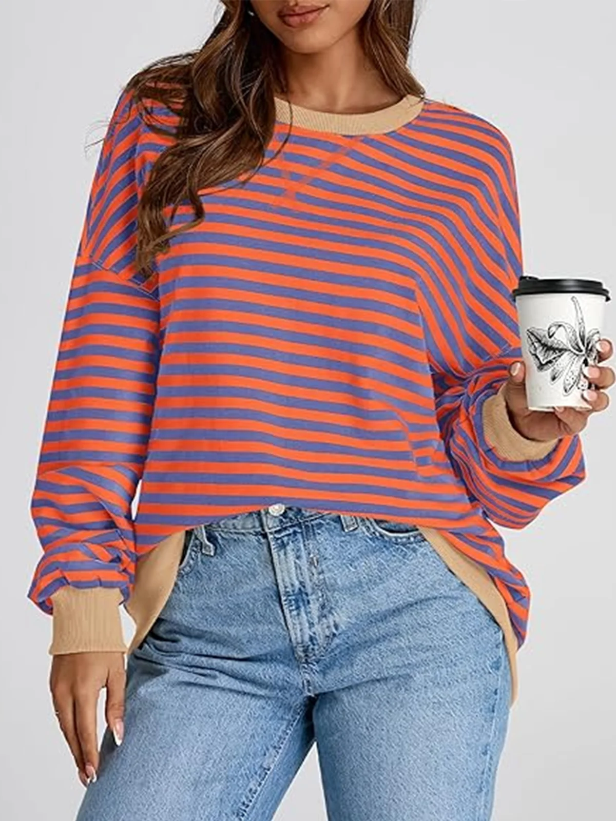 Women Striped Spring/Fall Long Sleeve Casual Daily Hoodie