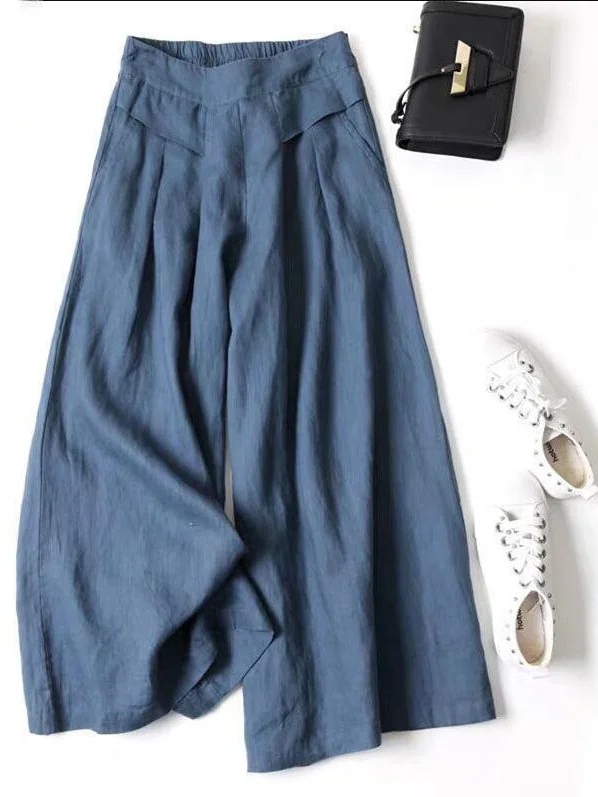Women Plain Long Elastic Waist Pants Casual Spring/Fall Trousers