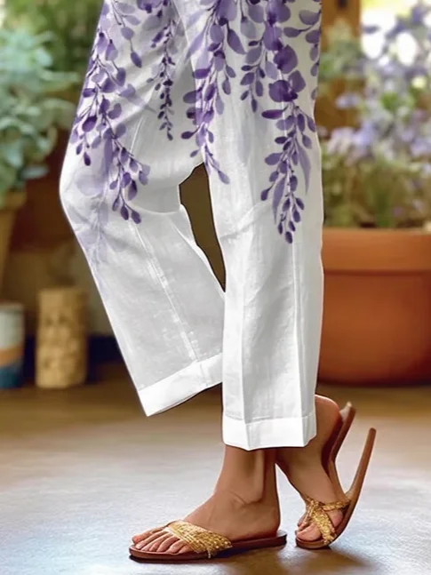 Women Floral Long Pants Casual Spring/Fall Trousers