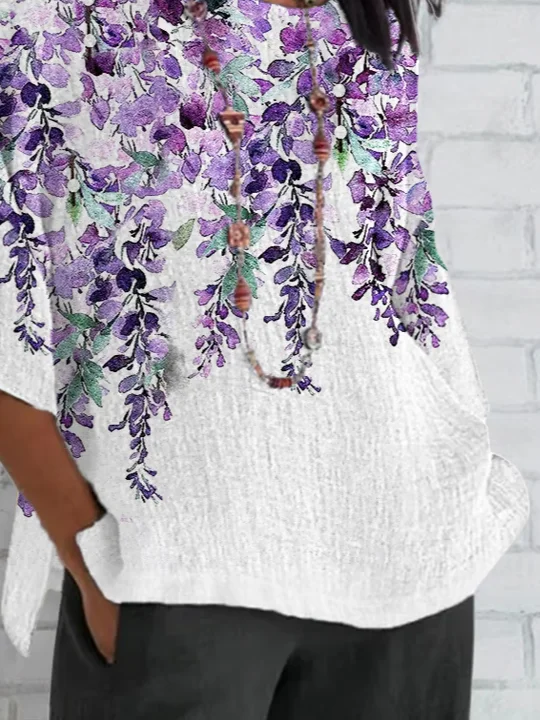 Women Floral Half Sleeve Tee T-shirt Crew Neck Casual Summer Top