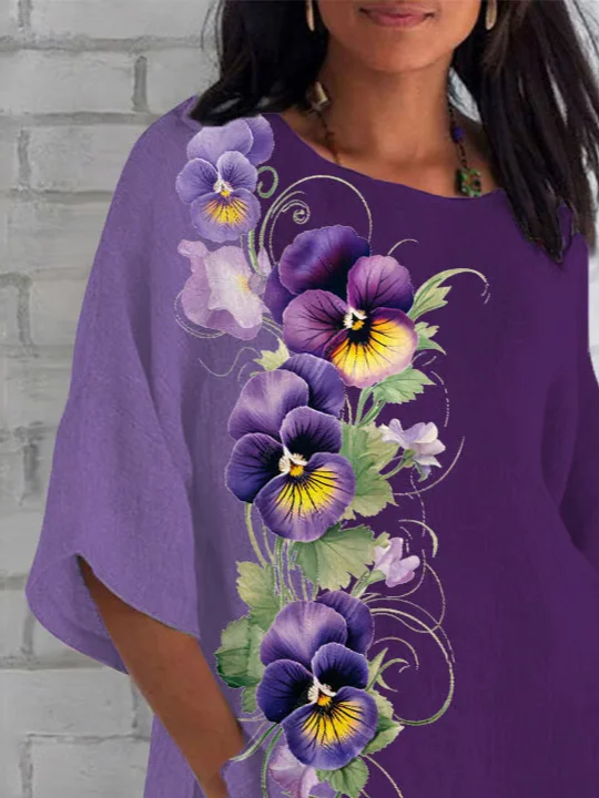 Women Floral Half Sleeve Tee T-shirt Crew Neck Casual Summer Top