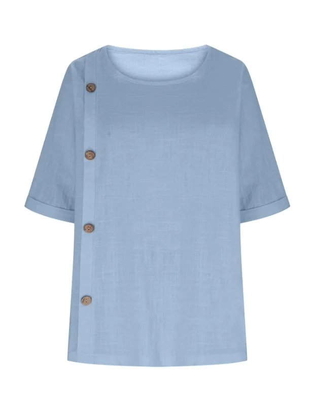 Women Plain Half Sleeve Blouse Summer Split Joint Crew Neck Daily Casual Top