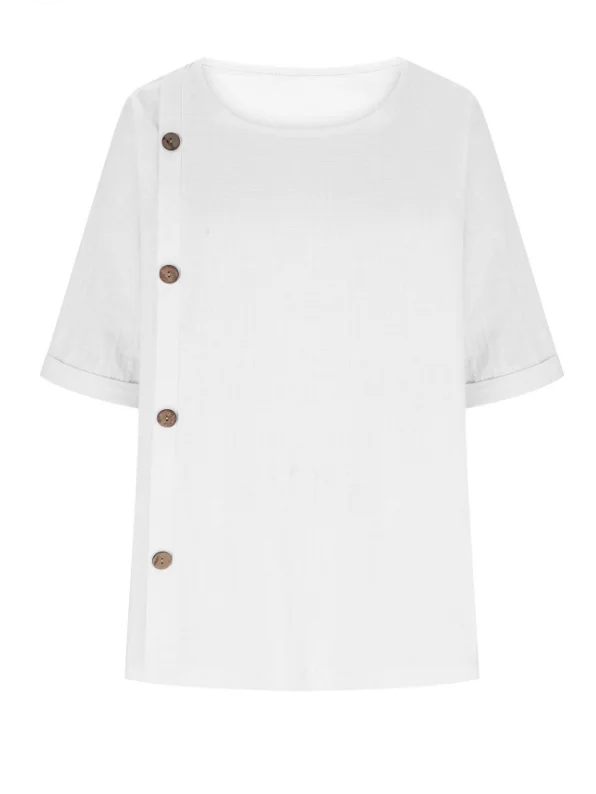 Women Plain Half Sleeve Blouse Summer Split Joint Crew Neck Daily Casual Top