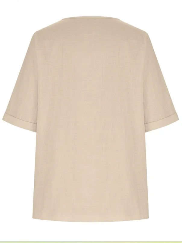 Women Plain Half Sleeve Blouse Summer Split Joint Crew Neck Daily Casual Top