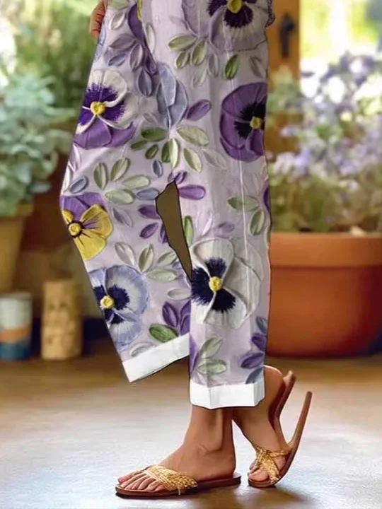 Women Floral Long Pants Casual Spring/Fall Trousers