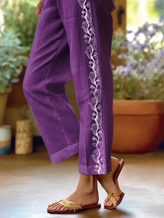 Women Floral Long Pants Casual Spring/Fall Trousers