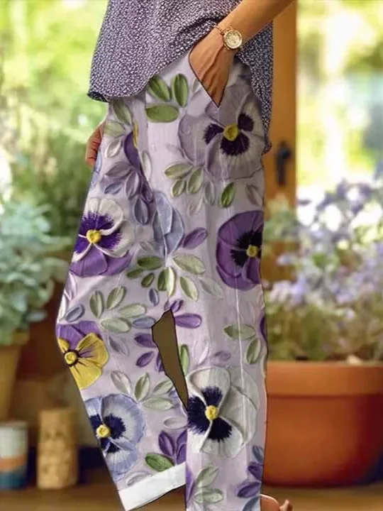 Women Floral Long Pants Casual Spring/Fall Trousers