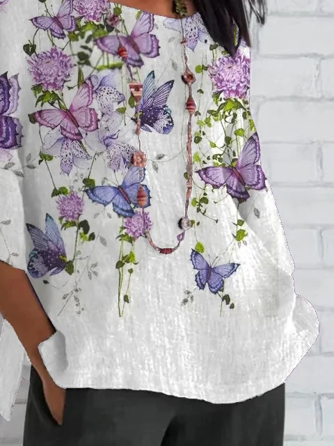 Women Floral Half Sleeve Tee T-shirt Crew Neck Casual Summer Top
