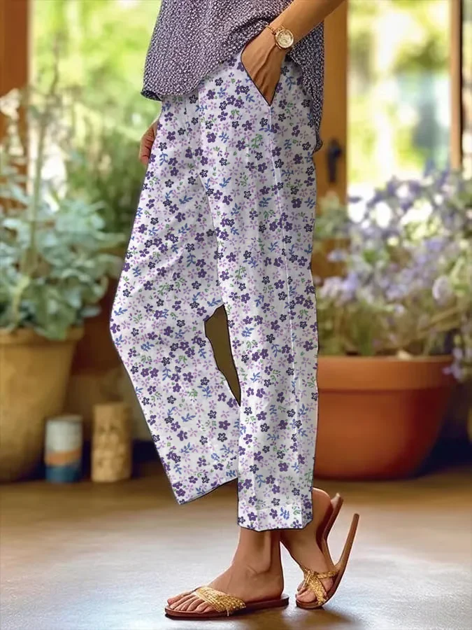 Women Floral Long Pants Casual Spring/Fall Trousers