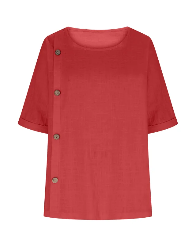 Women Plain Half Sleeve Blouse Summer Split Joint Crew Neck Daily Casual Top