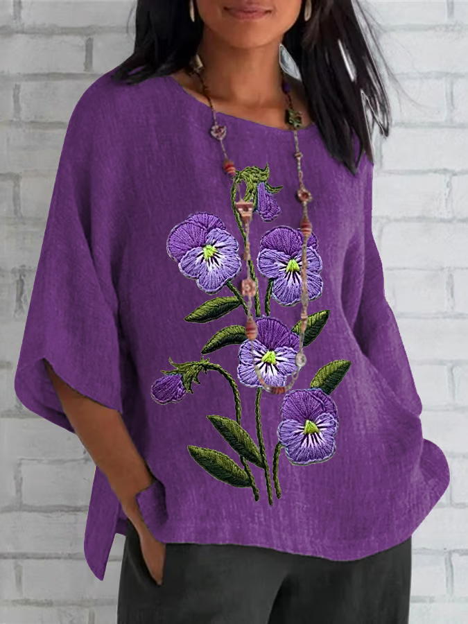 Women Floral Half Sleeve Tee T-shirt Crew Neck Casual Summer Top