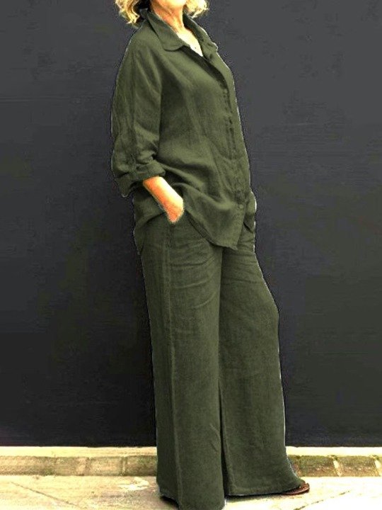 Women Plain Adjustable Strap Two-Piece Set Daily Long Sleeve Casual Spring/Fall Top With Pants Matching Set