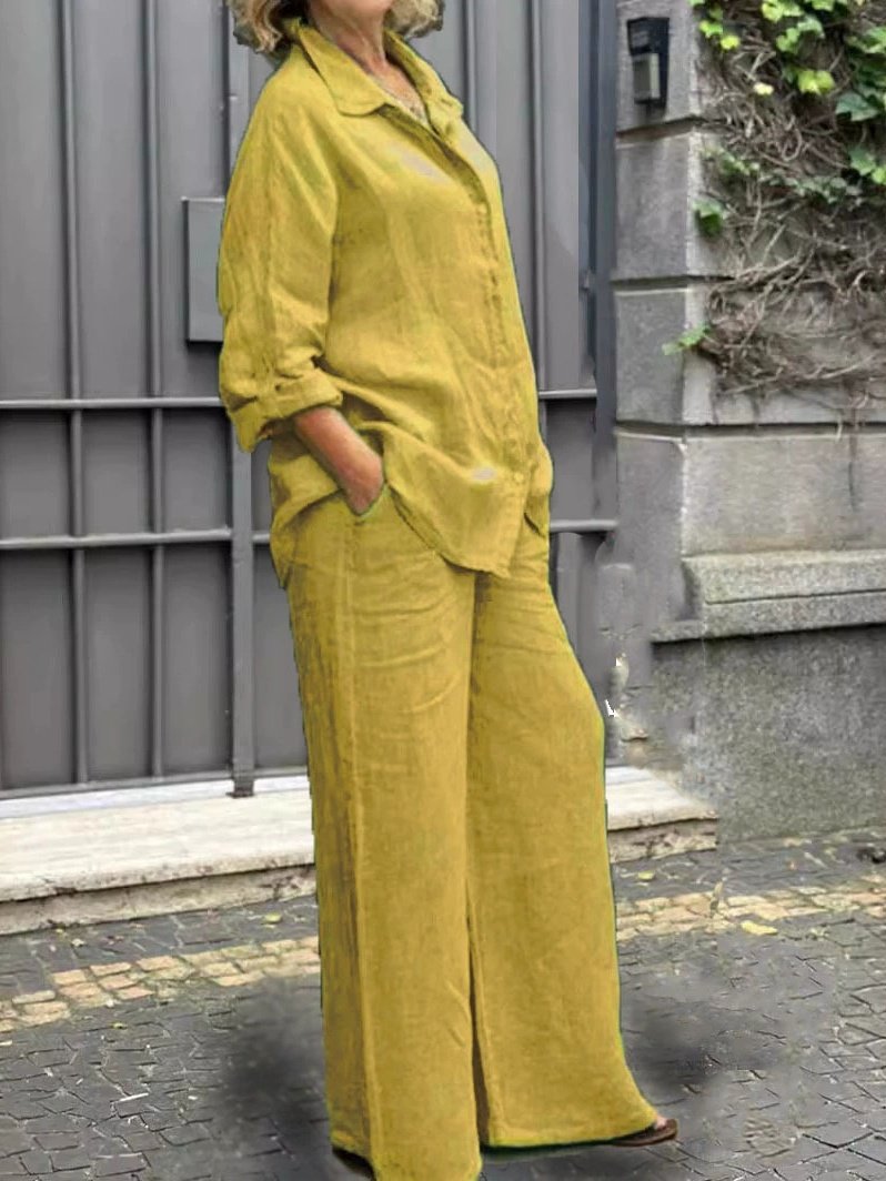 Women Plain Adjustable Strap Two-Piece Set Daily Long Sleeve Casual Spring/Fall Top With Pants Matching Set