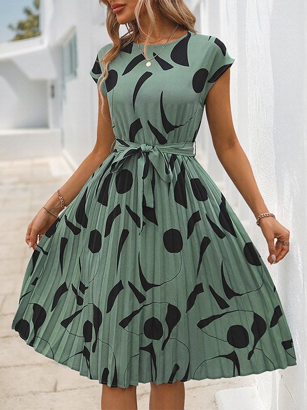 Women Abstract Graphic Short Sleeve Summer Printing Dress V Neck Daily Vintage Midi Tank A-Line Dress