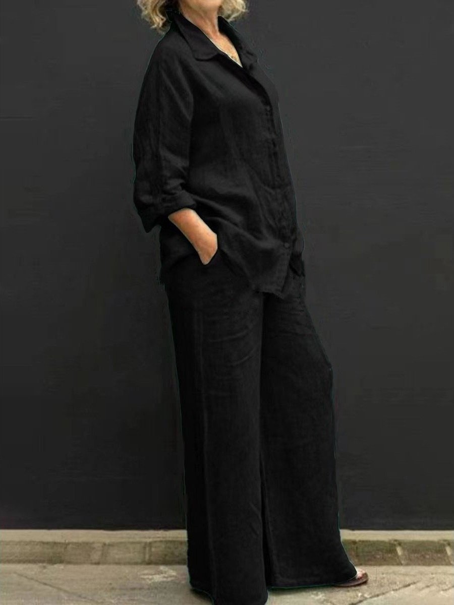 Women Plain Adjustable Strap Two-Piece Set Daily Long Sleeve Casual Spring/Fall Top With Pants Matching Set