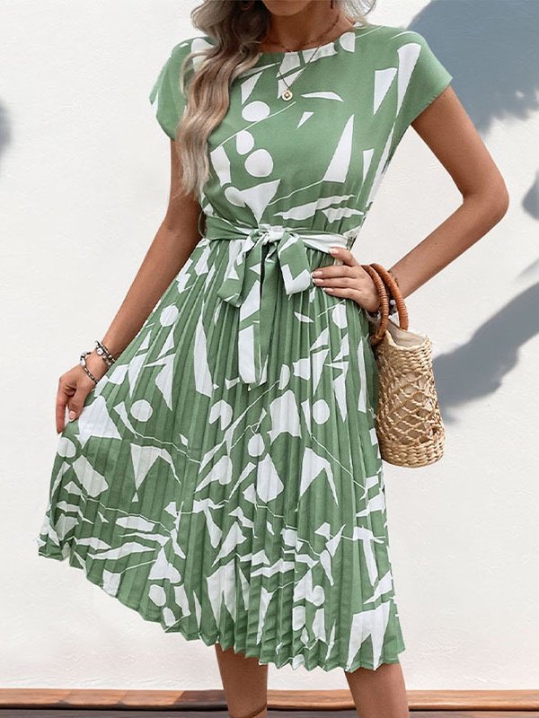Women Abstract Graphic Short Sleeve Summer Printing Dress V Neck Daily Vintage Midi Tank A-Line Dress