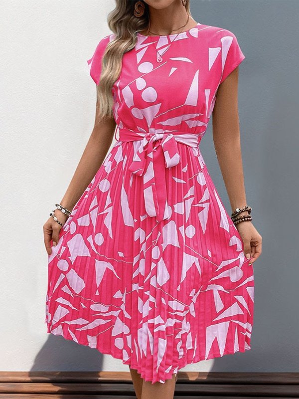 Women Abstract Graphic Short Sleeve Summer Printing Dress V Neck Daily Vintage Midi Tank A-Line Dress