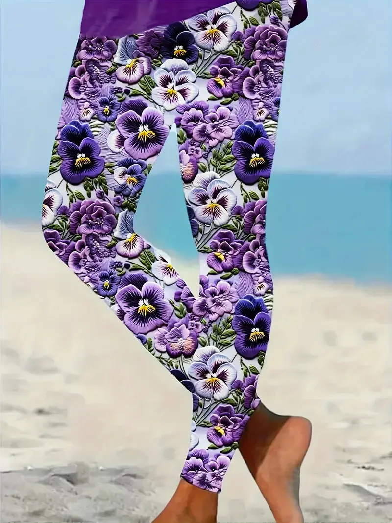 Women Floral Casual All Season Printing Long Leggings