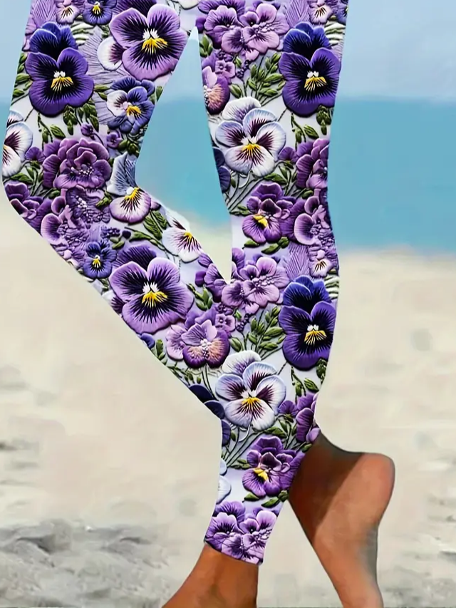 Women Floral Casual All Season Printing Long Leggings