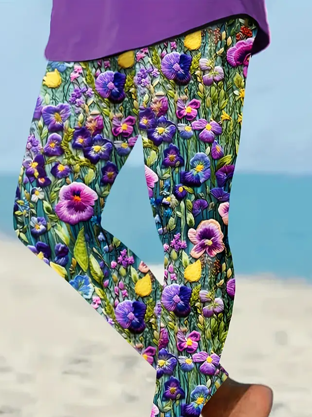 Women Floral Casual All Season Printing Long Leggings