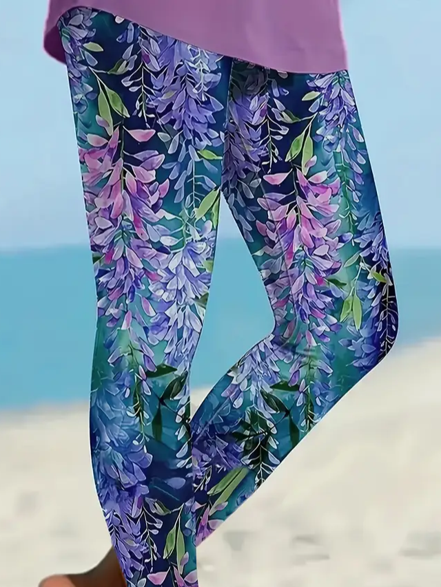 Women Floral Casual All Season Printing Long Leggings