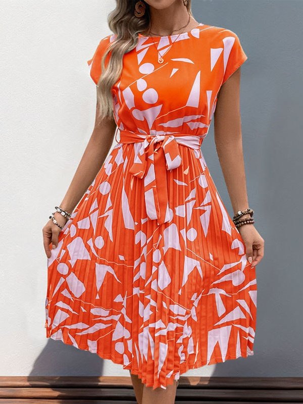 Women Abstract Graphic Short Sleeve Summer Printing Dress V Neck Daily Vintage Midi Tank A-Line Dress