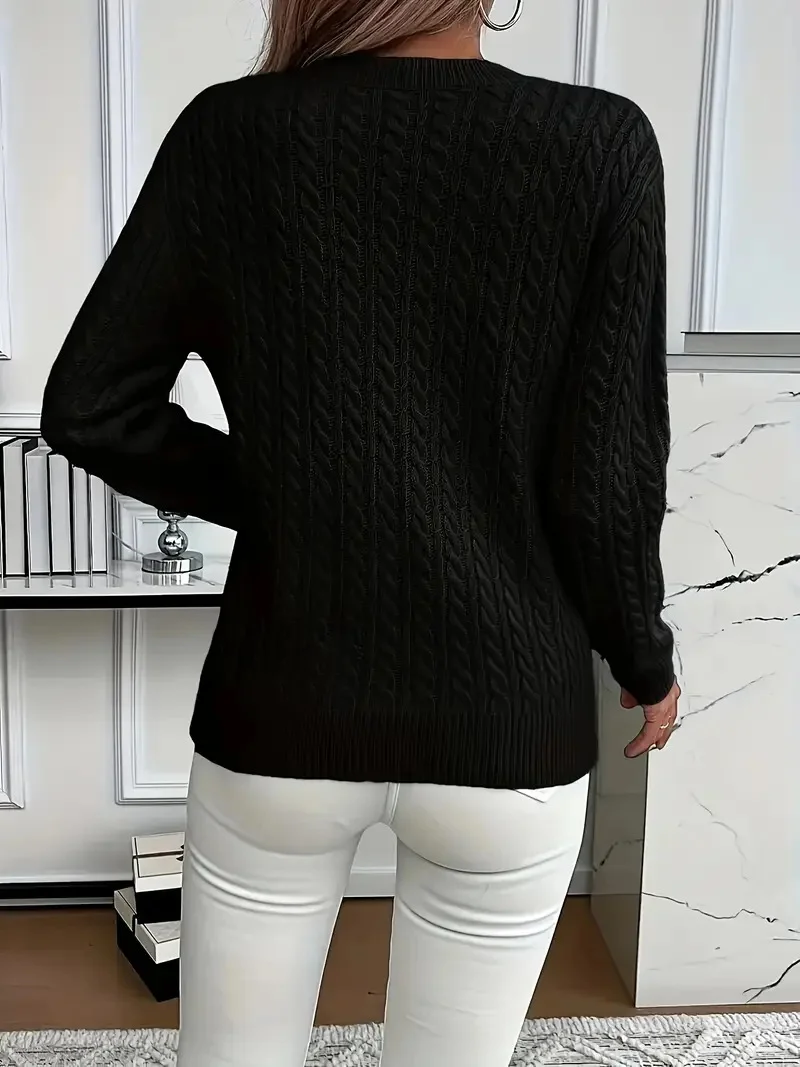 Women Plain Spring/Fall Casual Long Sleeve Crew Neck Cotton Sweater