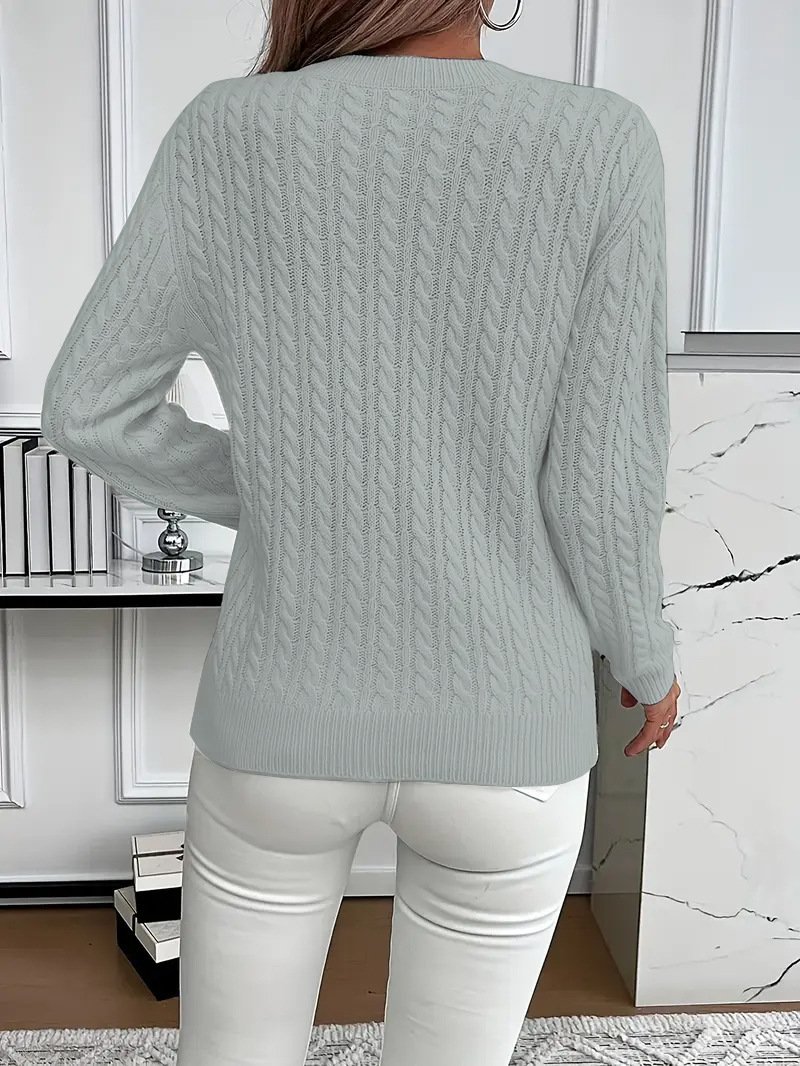 Women Plain Spring/Fall Casual Long Sleeve Crew Neck Cotton Sweater