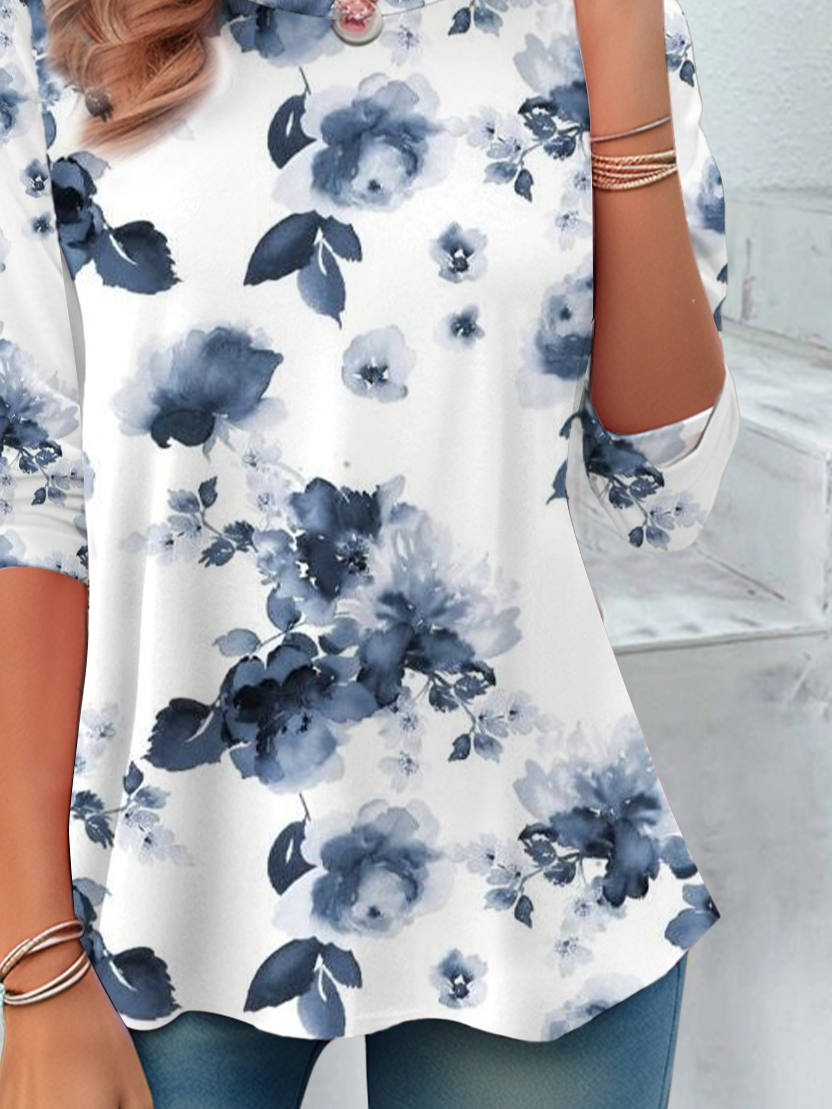 Women Floral Long Sleeve Tee T-shirt Crew Neck Printing Casual Spring/Fall Tunic Top