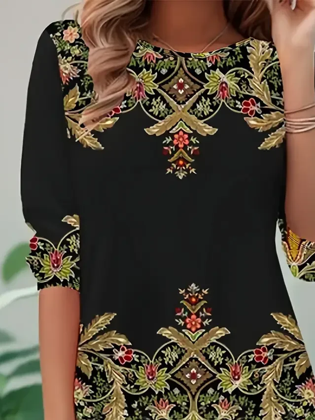 Women Floral Long Sleeve Tee T-shirt Crew Neck Printing Casual Spring/Fall Tunic Top