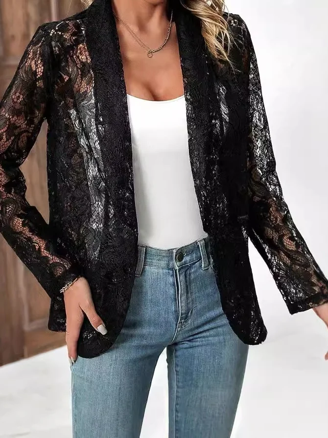 Women Floral Spring/Fall Cover-up Sexy Embroidery Lightweight Cardigan
