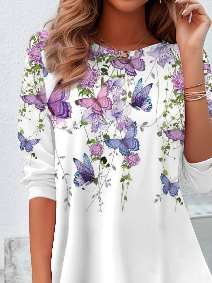 Women Floral Long Sleeve Tee T-shirt Crew Neck Printing Casual Spring/Fall Tunic Top
