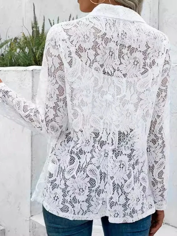 Women Floral Spring/Fall Cover-up Sexy Embroidery Lightweight Cardigan