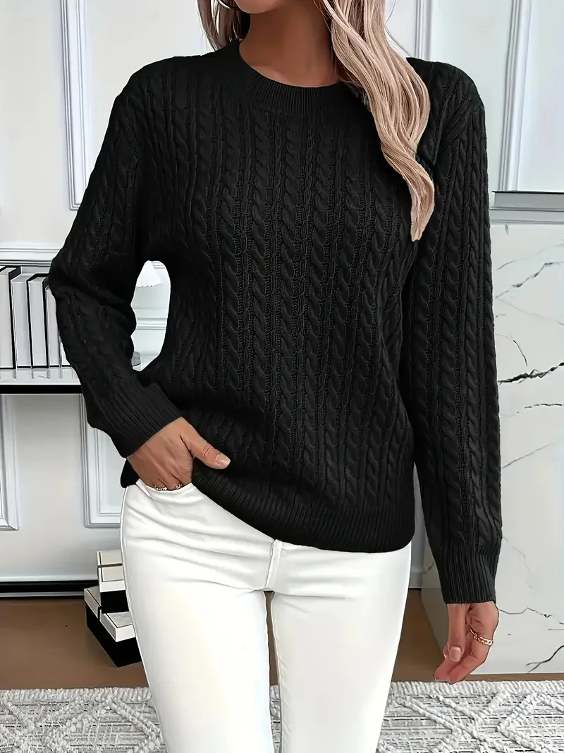 Women Plain Spring/Fall Casual Long Sleeve Crew Neck Cotton Sweater