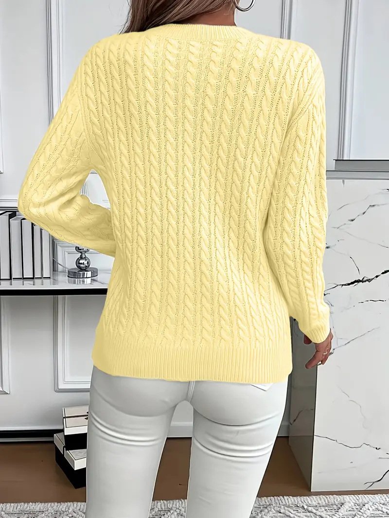 Women Plain Spring/Fall Casual Long Sleeve Crew Neck Cotton Sweater