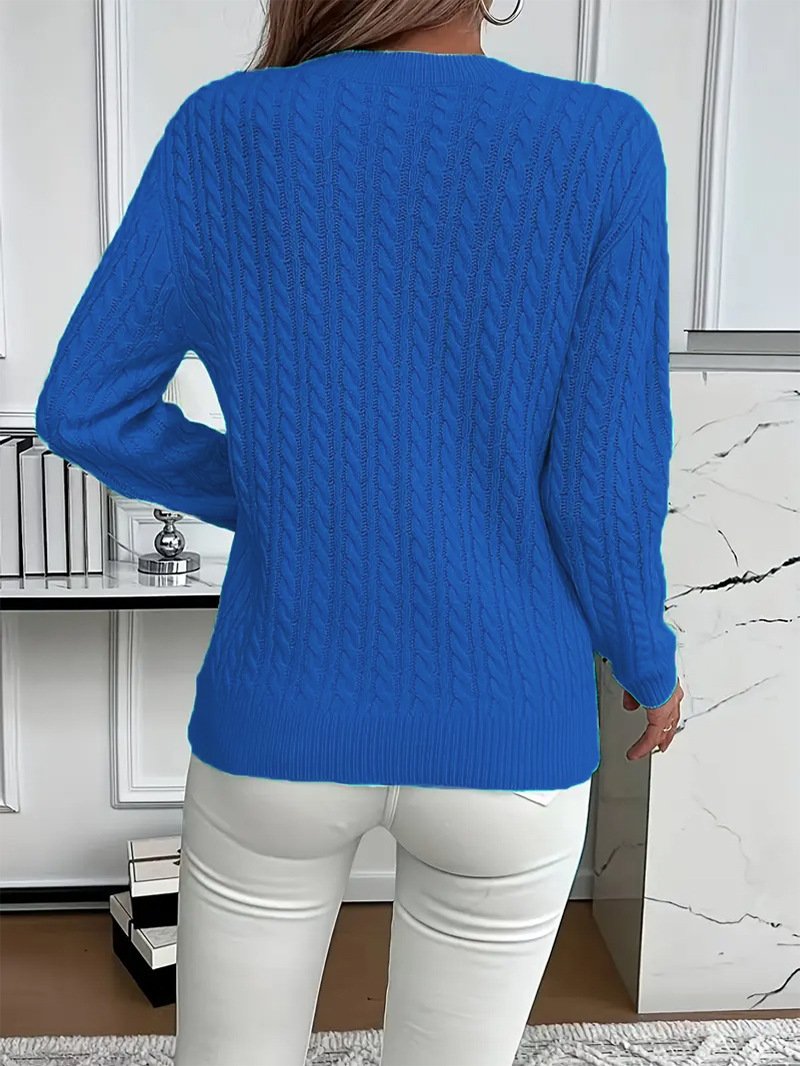 Women Plain Spring/Fall Casual Long Sleeve Crew Neck Cotton Sweater