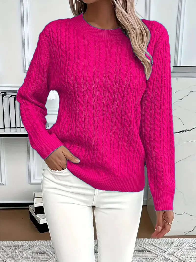 Women Plain Spring/Fall Casual Long Sleeve Crew Neck Cotton Sweater