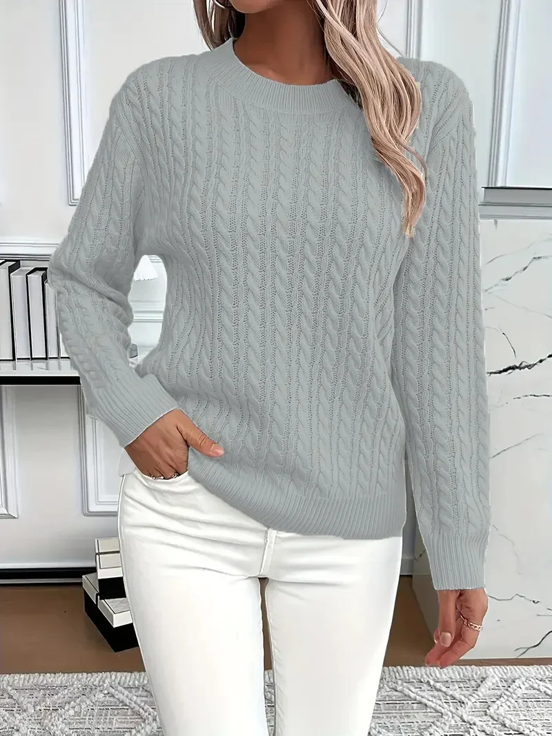 Women Plain Spring/Fall Casual Long Sleeve Crew Neck Cotton Sweater