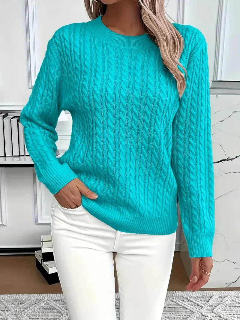 Women Plain Spring/Fall Casual Long Sleeve Crew Neck Cotton Sweater