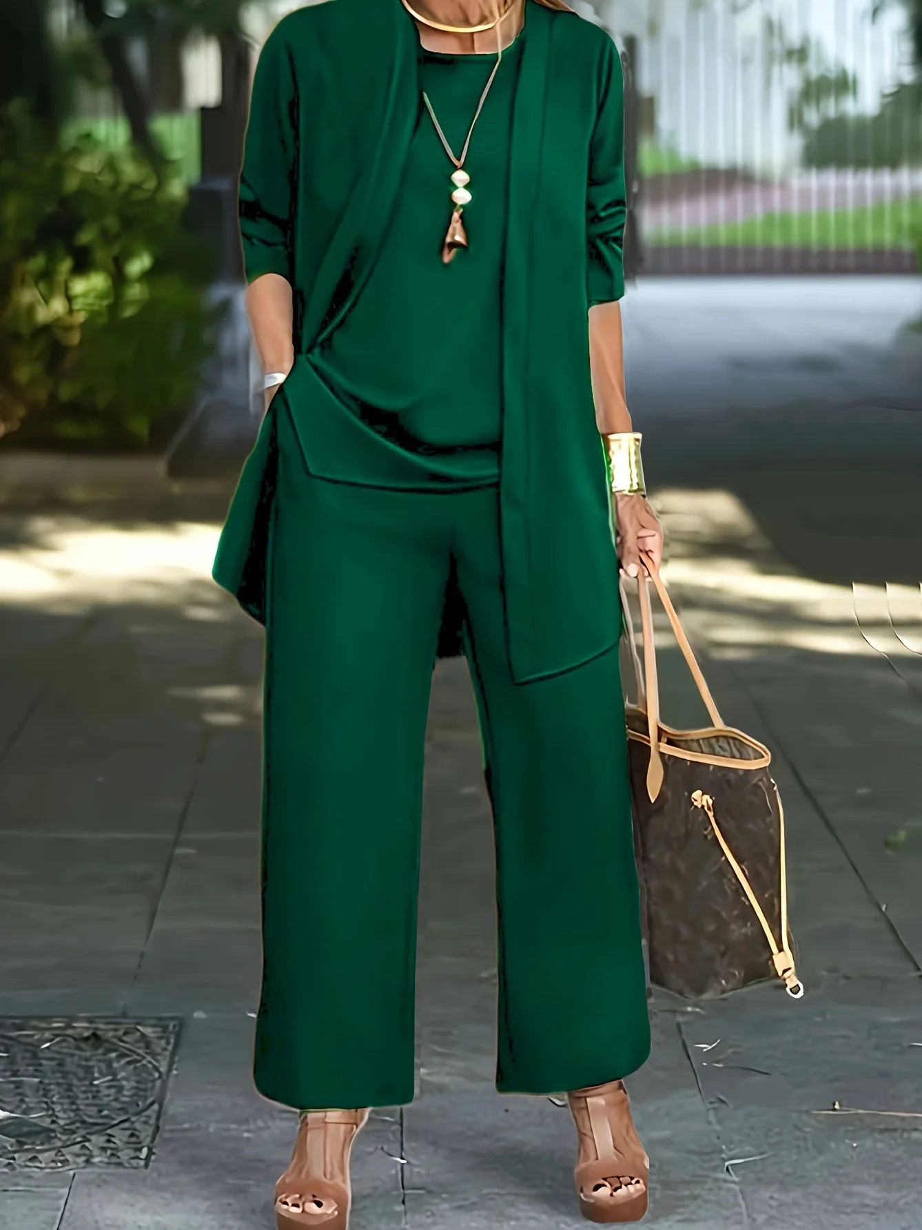 Women Plain Split Joint Matching Outfit Commuting Long Sleeve Casual Spring/Fall Multi-Piece Set Matching Set