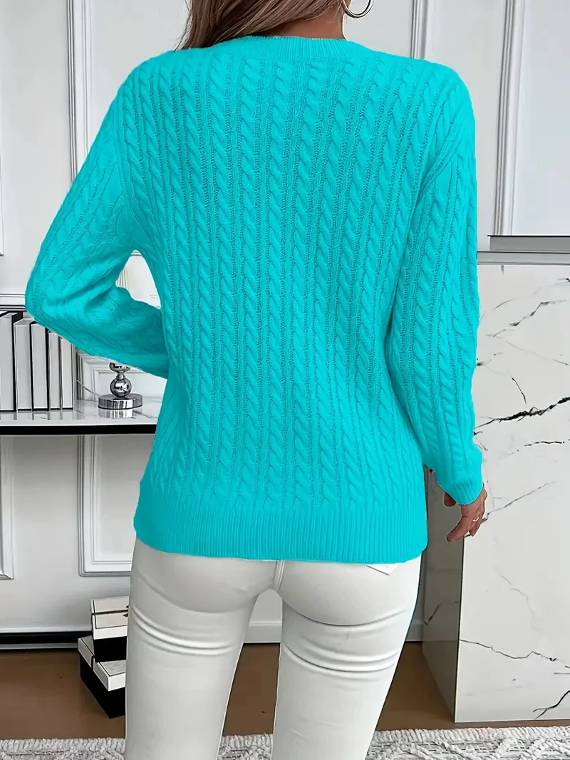 Women Plain Spring/Fall Casual Long Sleeve Crew Neck Cotton Sweater