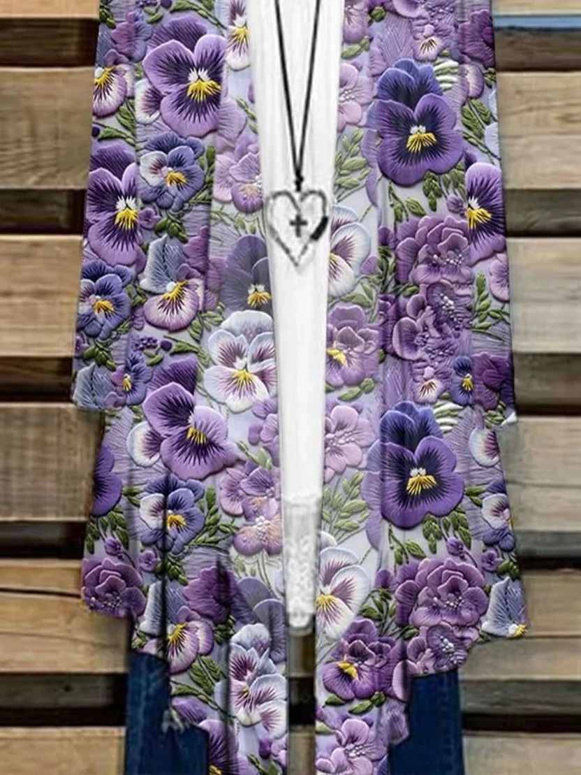 Women Floral Spring/Fall Cover-up Casual Lightweight Cardigan
