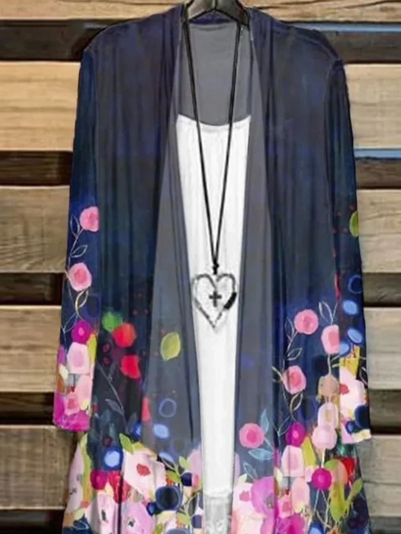 Women Floral Spring/Fall Cover-up Casual Lightweight Cardigan