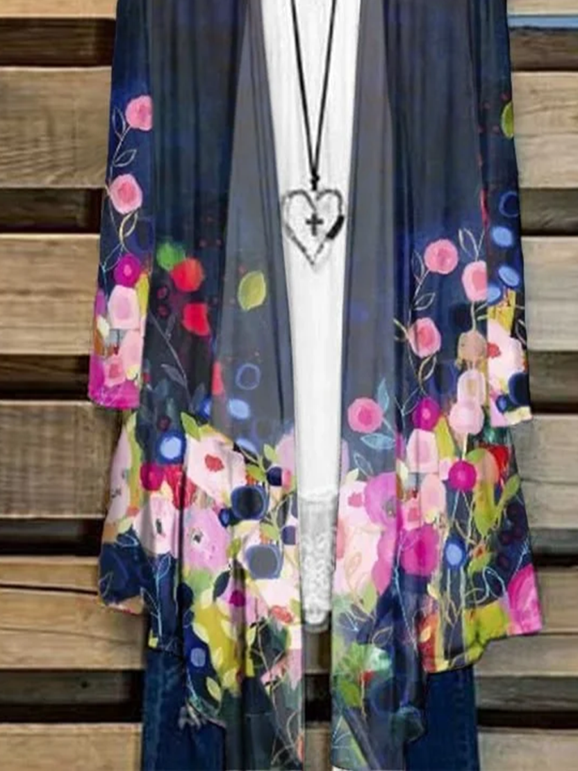 Women Floral Spring/Fall Cover-up Casual Lightweight Cardigan