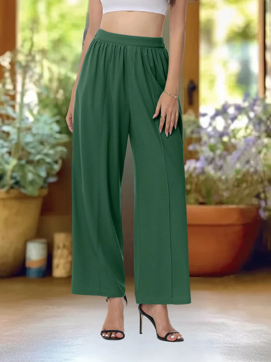 Women Plain Long Elastic Waist Pants Casual Spring/Fall Trousers
