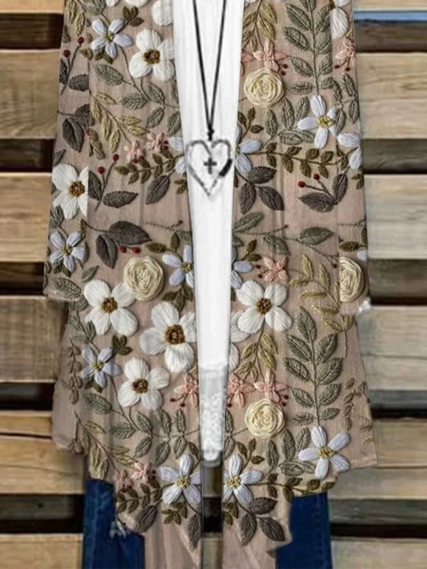 Women Floral Spring/Fall Cover-up Casual Lightweight Cardigan